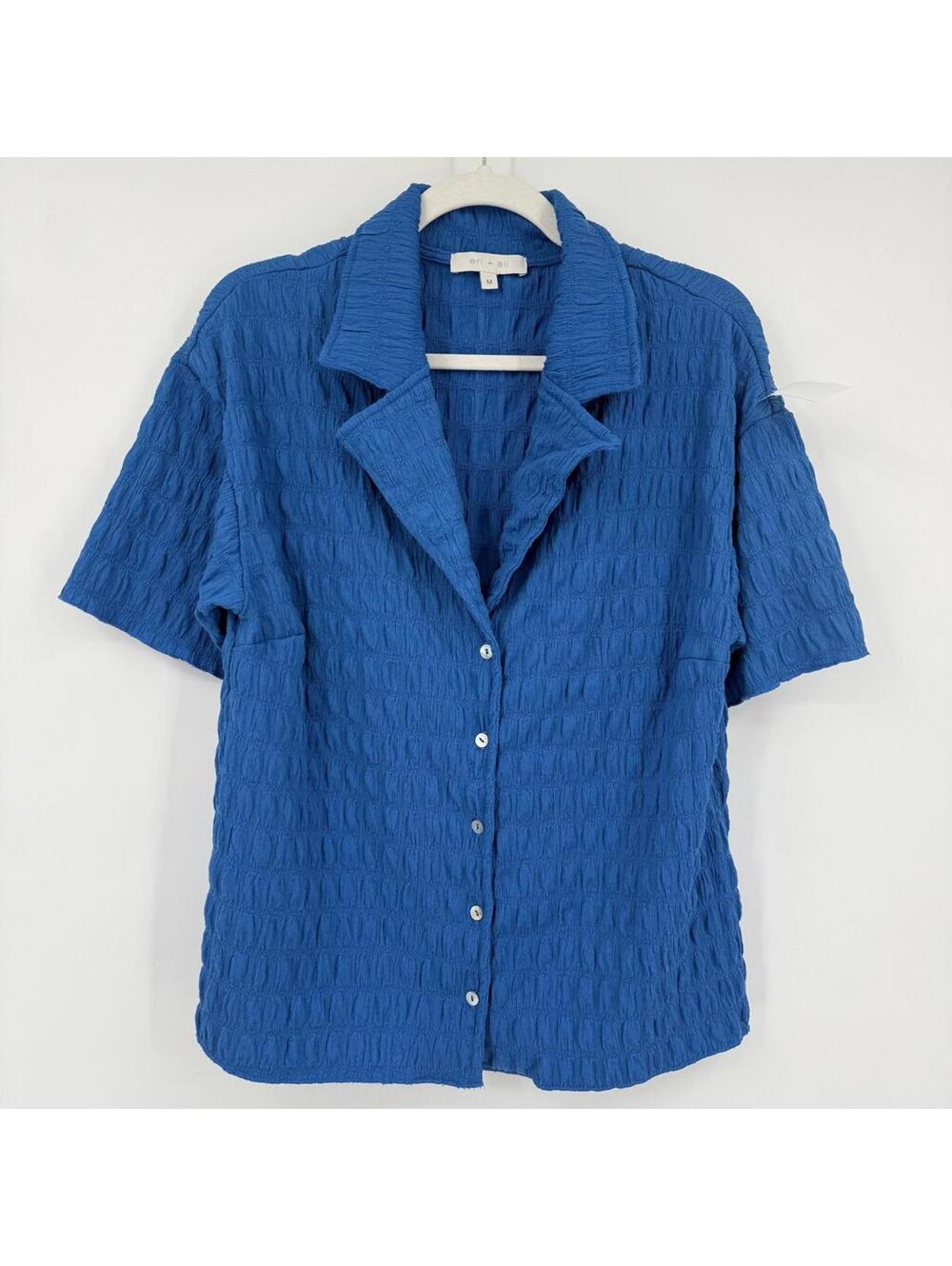 Women's Eri + Ali Anthro Textured Button Front Blue Knit Top Medium